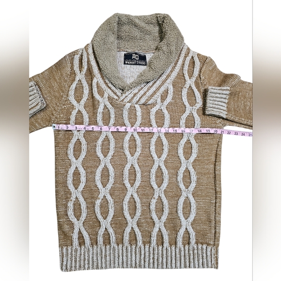 AO Amongst Others Men's Large Cable Knit Sherpa Lined Sweater Tan Shawl Collar - Picture 6 of 7